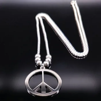 

2020 Fashion Peace Sign Stainless Steel Long Necklace Men Jewerly Silver Color Necklaces Pendants Jewelry colar choker N424S02