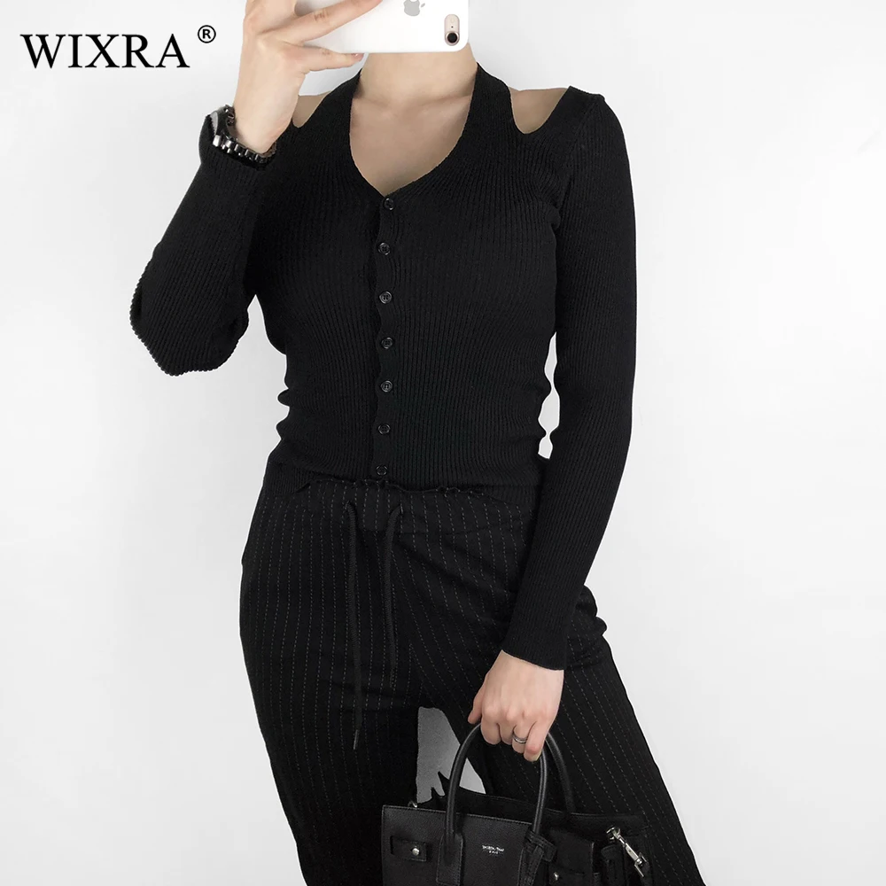 

Wixra Spring Summer Single Breasted Solid Soft Knit Cardigan Off Shoulder Sweaters For Women Basic Elastic Cardigans Sweater