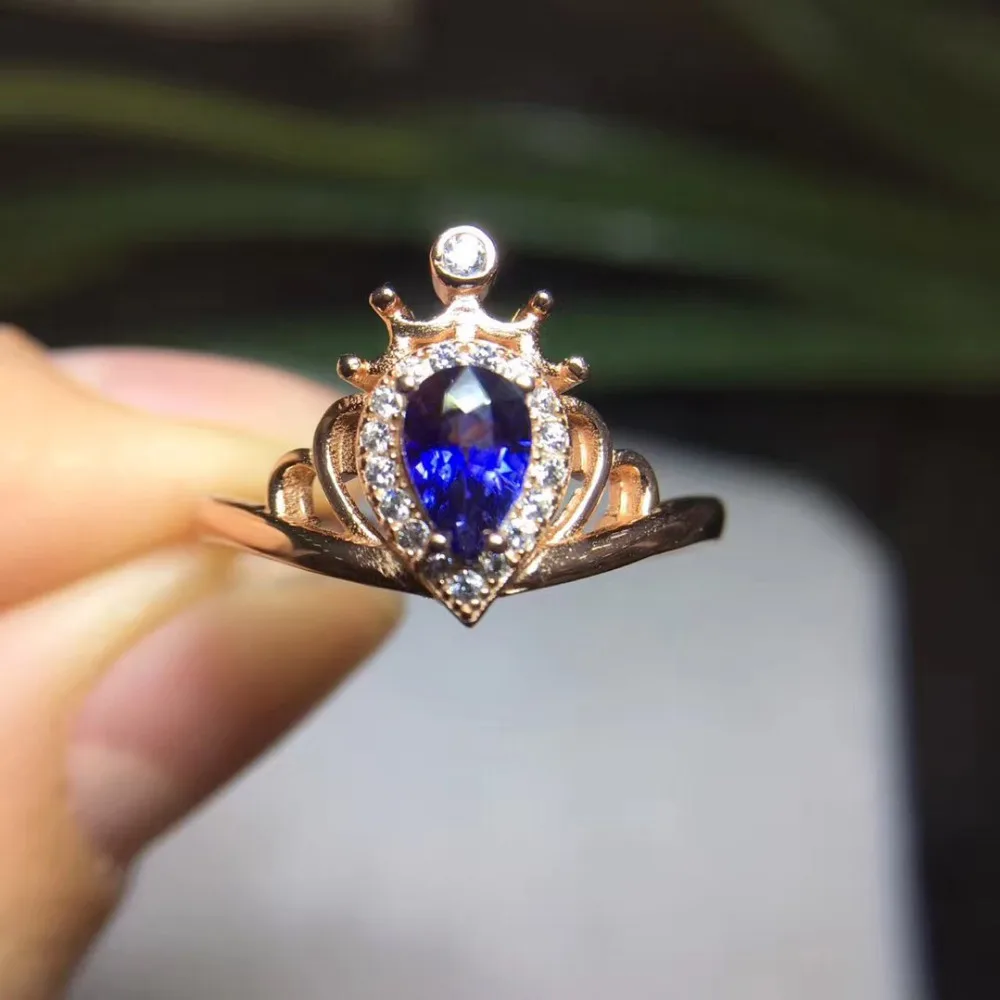 Кольца Qi Xuan_Dark Blue Stone простой и элегантный Ring_Rose Gold Цвет Модный Темно-Синий