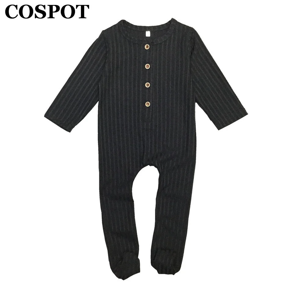 COSPOT font b Baby b font Boys Girls Jumpsuit with Footies Newborn Autumn Plain Black Red