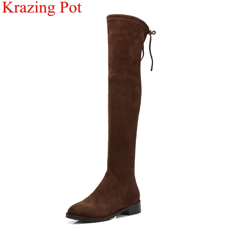 

2018 new arrival big size flock low heels over-the-knee boots concise strech thigh high boots women runway winter shoes L12