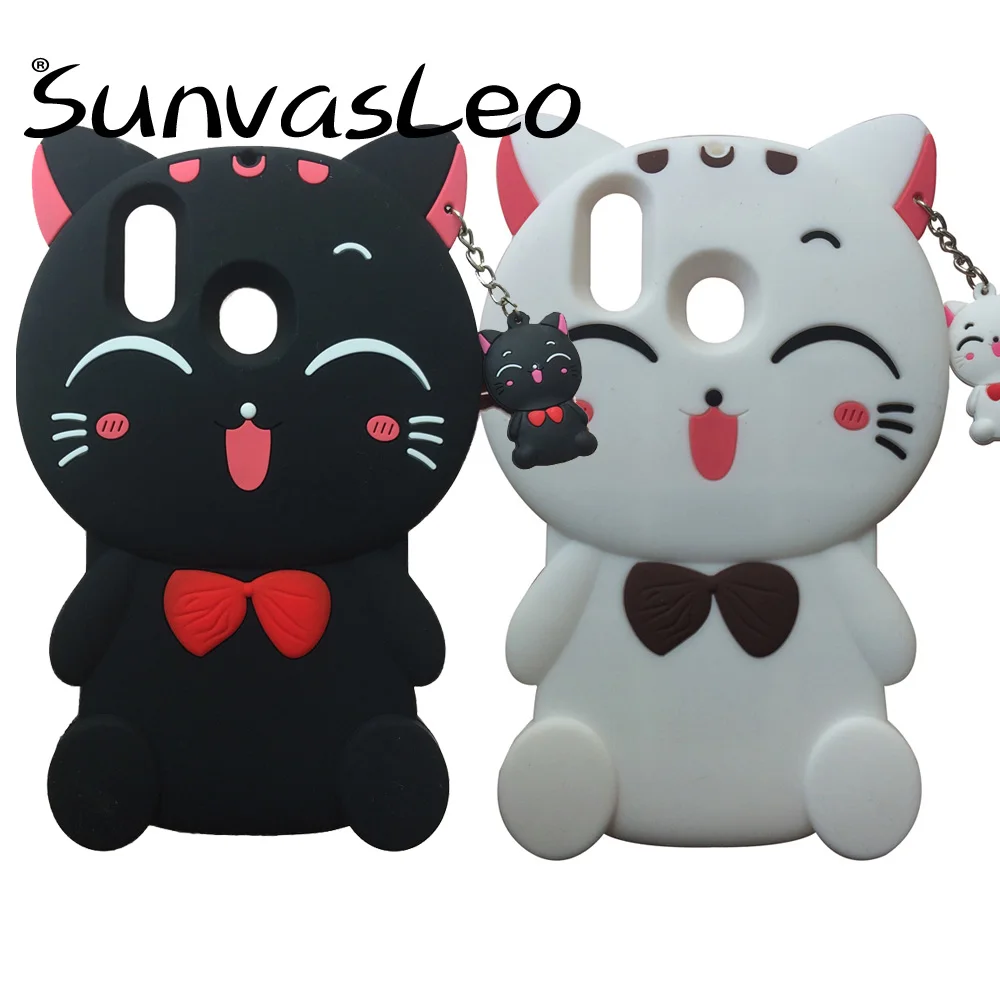 

For Huawei P Smart Plus 6.3" 3D Soft Silicone Case Cartoon Lucky Cat Phone Back Cover Shell Skin Original Cases Nova 3i P Smart+