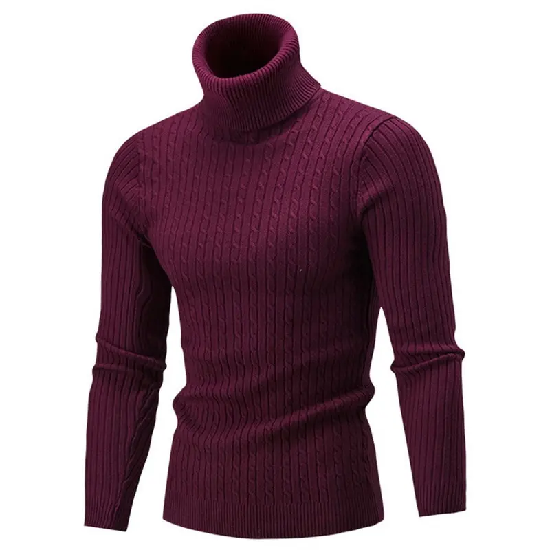 MONERFFI, осенне-зимний мужской свитер, Мужская водолазка, однотонный цвет, Повседневные свитера, мужские тонкие брендовые теплые вязаные пуловеры - Цвет: Wine Red Style 1