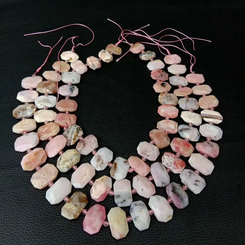 

SE11400 Faceted Peruvian Pink Opal Slab Cushion Rectangle 15" Strand