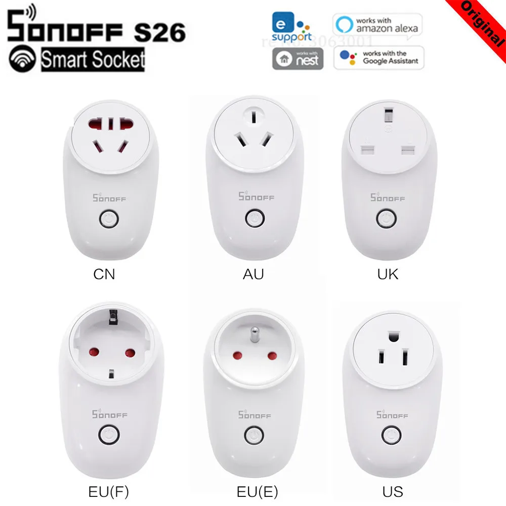 

SONOFF S26 US/UK/EU WIFI Smart Plug Power Socket Light Switch Outlet Timer 220V Wireless Remote Control with Alexa Google Home