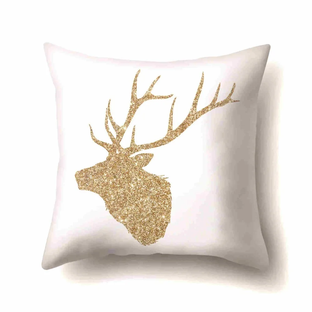 New Hot Shiny Nordic Simple Bronzing Deer Printed Cushion For Sofa Car Home Decor Art Outdoor Seat Chair Throw Pillow Cojines