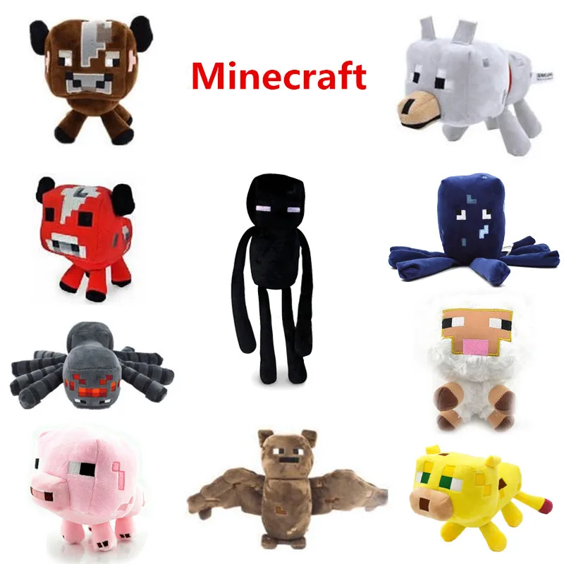 Minecraft Plush Doll Toys Enderman Ocelot Pig Sheep Bat Mooshroom Squid Spider Wolf Animal Soft Stuffed