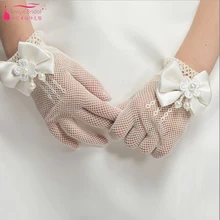 Женские перчатки принцессы, тюлевые перчатки на запястье, детские подарки на день рождения, танцевальные перчатки для выпускного вечера с бантом, аксессуары для Платья с цветочным рисунком для девочек