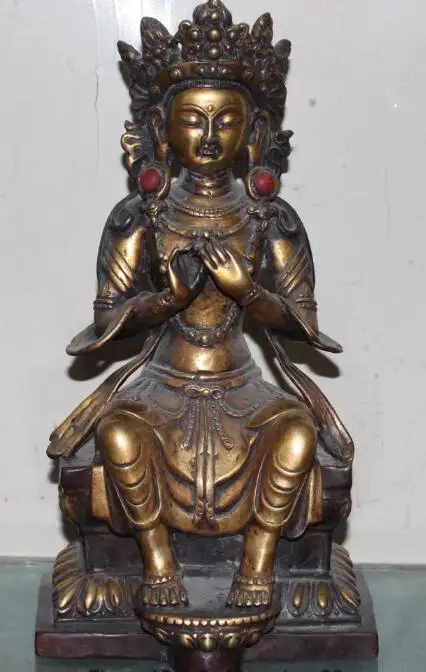 

S00270 Tibet Buddhism 100% Purple Bronze 24K Gold Maitreya Bodhisattva Goddess Statue (B0413)
