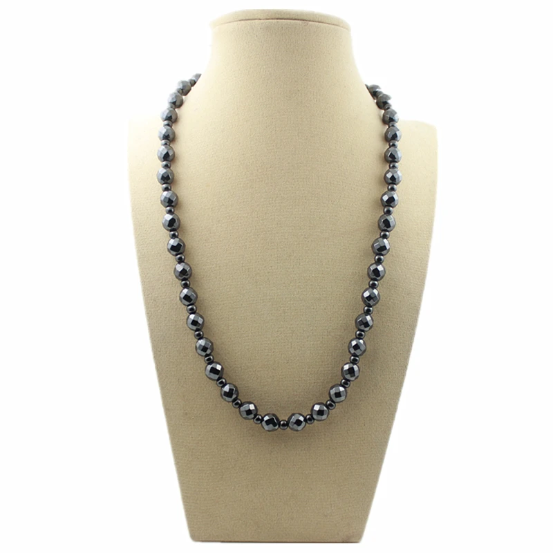 Shiny Magnetic Hematite Faced Beads Necklace 8mm with Small Round Beads Handmade Jewelry Healthy Power Necklace