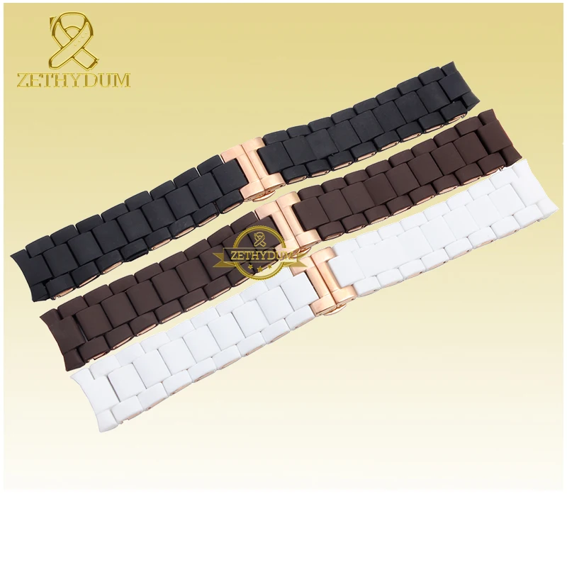 Rose Gold Buckle Silicone Wristband Bracelet - 20/23mm Strap