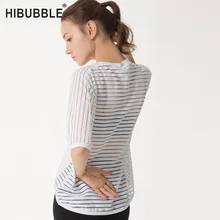 HIBUBBLE, Женский Топ для йоги, полосатые полые спортивные рубашки, топ для йоги, короткий рукав, Женская дышащая рубашка для тренировок, топ, женская рубашка