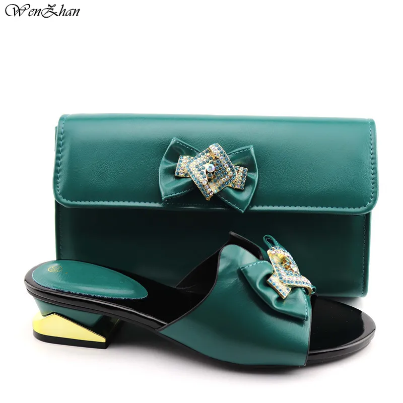

African Shoes And Bags To Match Set Green Color Italian Soft Heel Shoes And Bag Set For Party Wedding 38-42 C96-15
