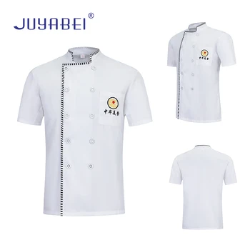 

2019 Summer Unisex Pattern Stand Collar Short Sleeve Chef Jacket Uniform Hotel Restaurant Cake Bakery Food Service Chef Uniform