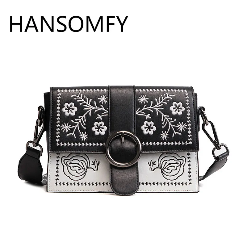 

HANSOMFY|Embroidery Shoulder Bag Vintage PU Leather Crossshoulder Casual Dating Women Bag