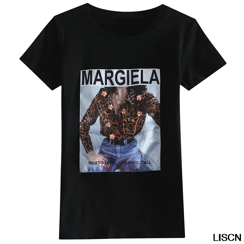 

New Slim Harajuku Black White Female T-shirt 2019 Summer Pattern Design Tee Shirt Femme MARGIELA Letters Print Women Tshirt