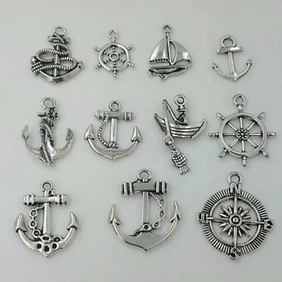 

11pcs- Fashion Vintage Silver mix Anchor / rudder / compass Charm Necklace Pendant-Jewelery Accessories Fast Shipping 1675