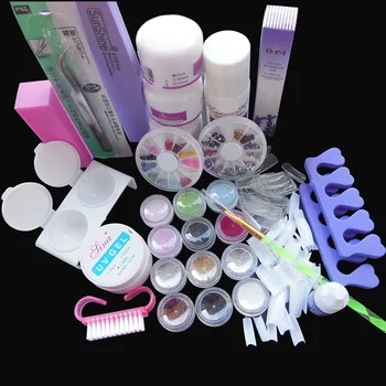 

Free Shipping Pro Full Acrylic Powder Liquid French Nail Art Brush Glue UV Tip Kit Set #189, No.HB-NailArt01-189set