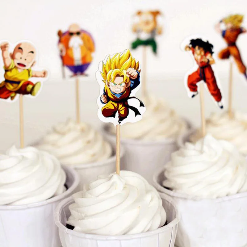 

24 Pcs/pack Cartoon Anime Dragon Ball Master The Monkey King Candy Bar Cupcake Toppers Birthday Party Supplies Cake Decorations