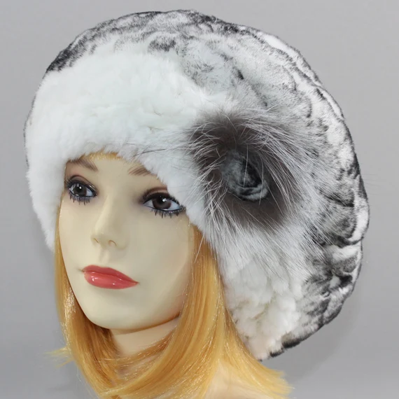 Новая модная зимняя женская меховая вязаная шапка из натурального меха кролика рекс меховые головные уборы зимняя меховая шапка - Цвет: white 2