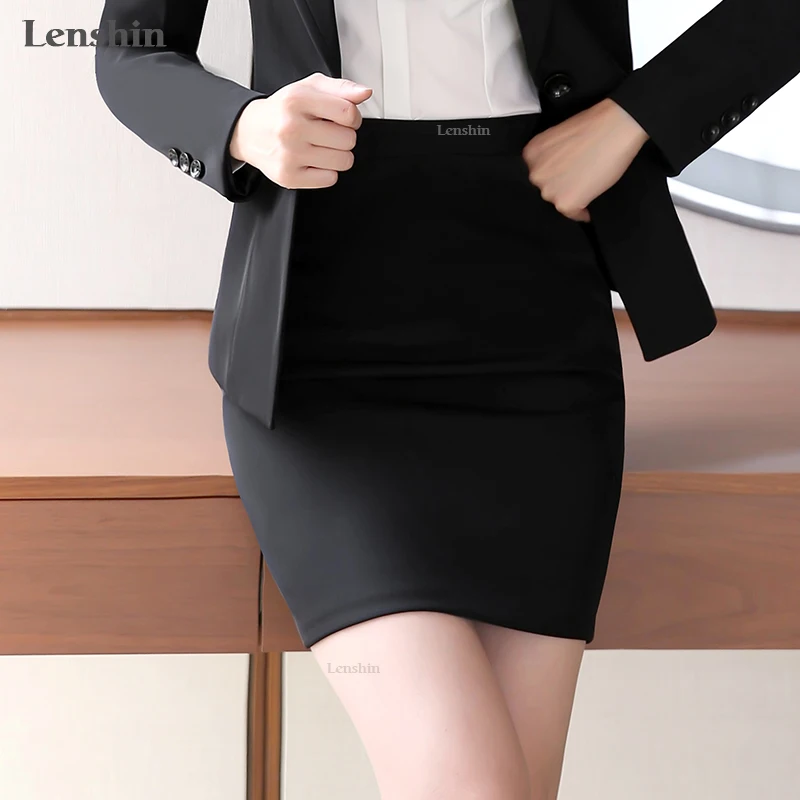 Lenshin женские серые юбки для работы Одежда Простой стиль карандаш формальные выше колена Мини офисные женские