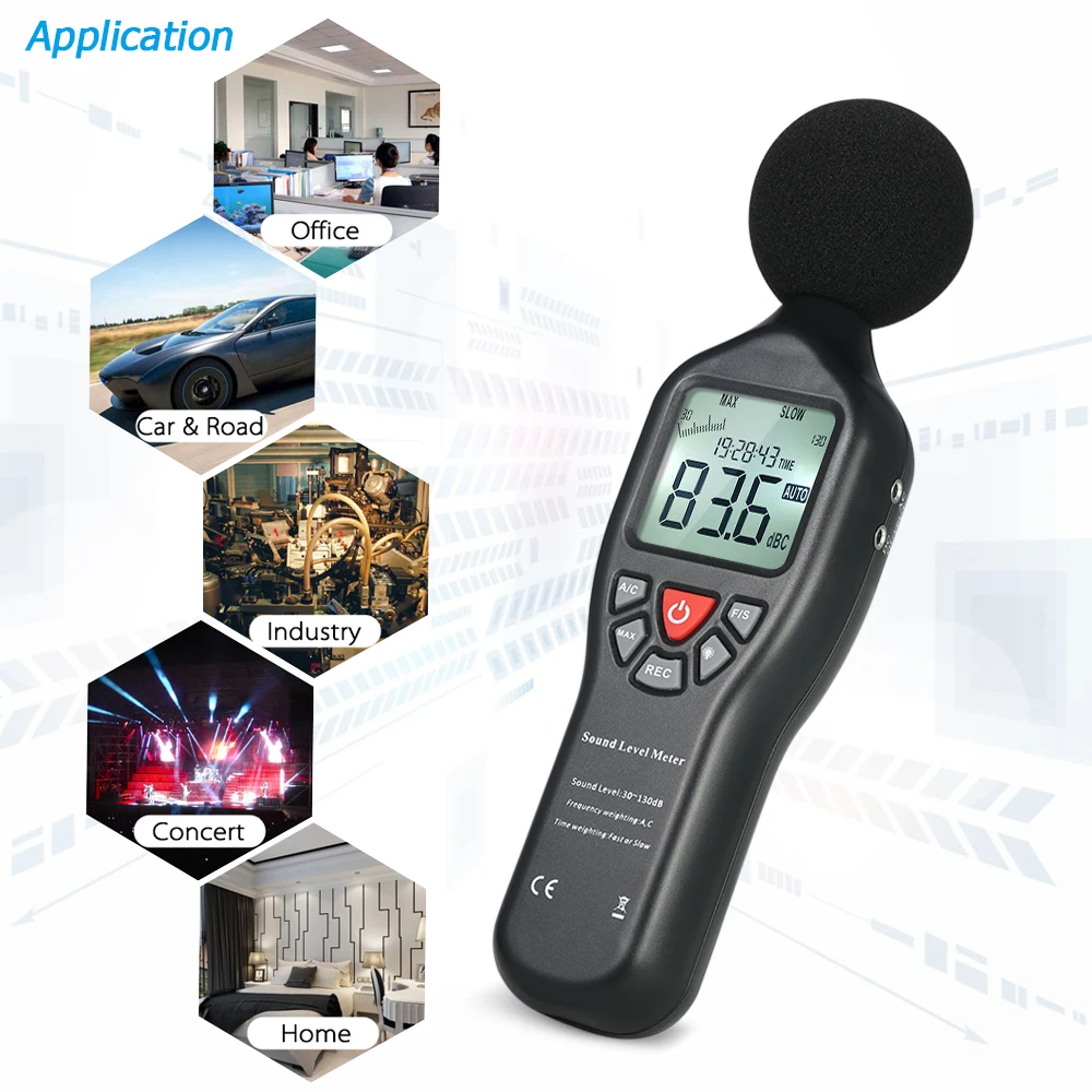 ЖК-цифровой измеритель уровня звука 30-130dBA измерительный прибор для измерения уровня шума децибел Тестер для мониторинга с функцией регистрации данных