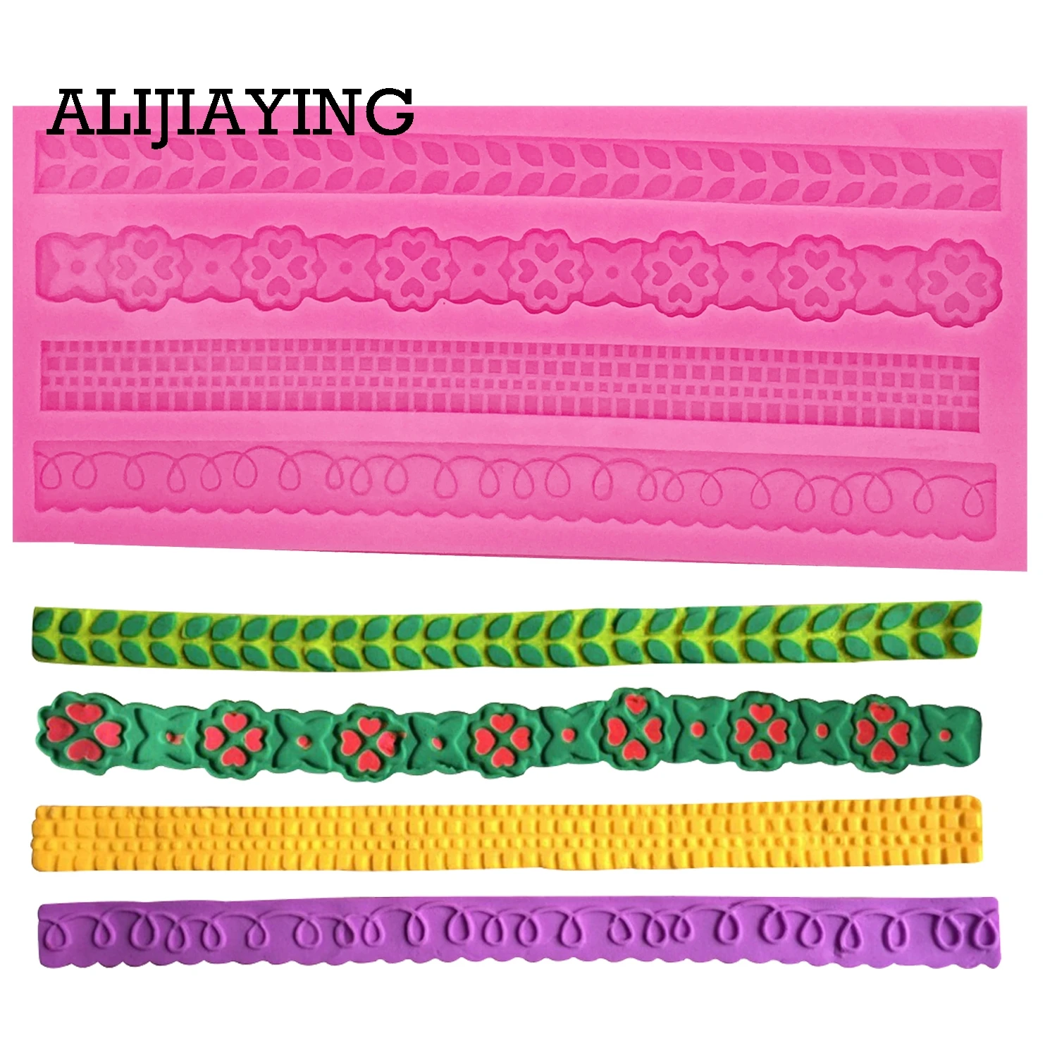 

M0362 1Pcs Long lace Border Silicone Mold Christmas Cake Decorated Candy Cake flower Mold Fondant Chocolate Molds