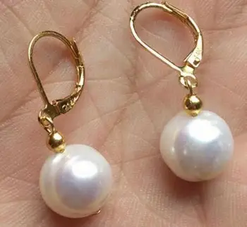 

free shipiing huge AAA+10-11mm perfect white Australia pearl dangle earring 14K/20 hook