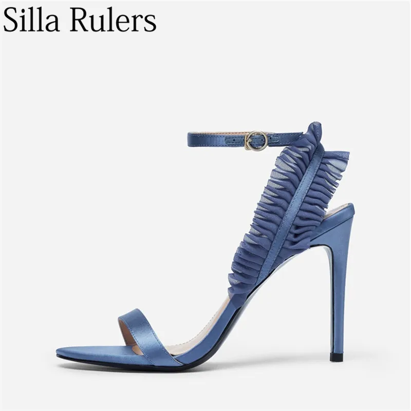 

Silla Rulers new arrival hot-selling blue high heels sandals women sexy peep toe one strap lace women sandals party shoes woman