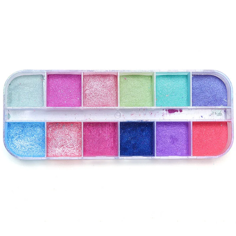 

12 Girds/Box Mix Nail Art Glitter Shimmer Pearlescent Rouge Powder For Nails Manicure Dust Sequins Decoration