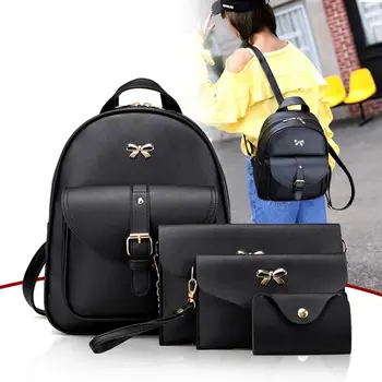 

4Pcs/Set Fashion Bowknot Women Faux Leather Backpack Crossbody Clutch Card Bag