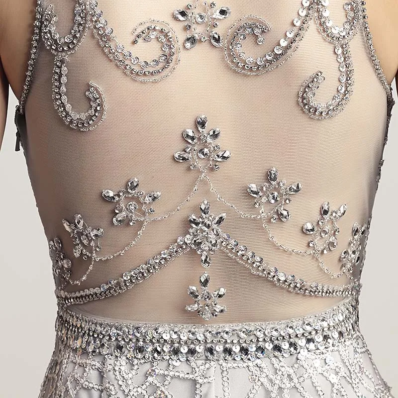 New Arrival Silver Beading Mermaid Evening Dresses 2019 Long Fashion Plus Size Prom Dress Illusion Back Party Gowns OL436