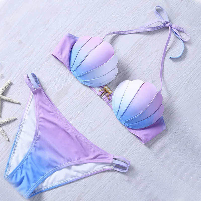 

Newly 1 Set Swimsuit Swimwear Bikini Shell Gradient Color Fashion for Beach Holiday Bathing BN99