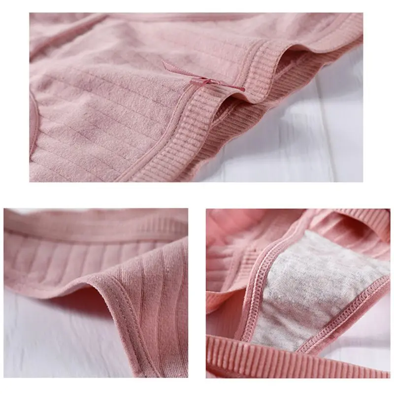Women Sexy Low Rise Cotton G-String Lingerie Plain Solid Color Bowknot Panties Thong Thread Ribbed Striped Underwear Briefs