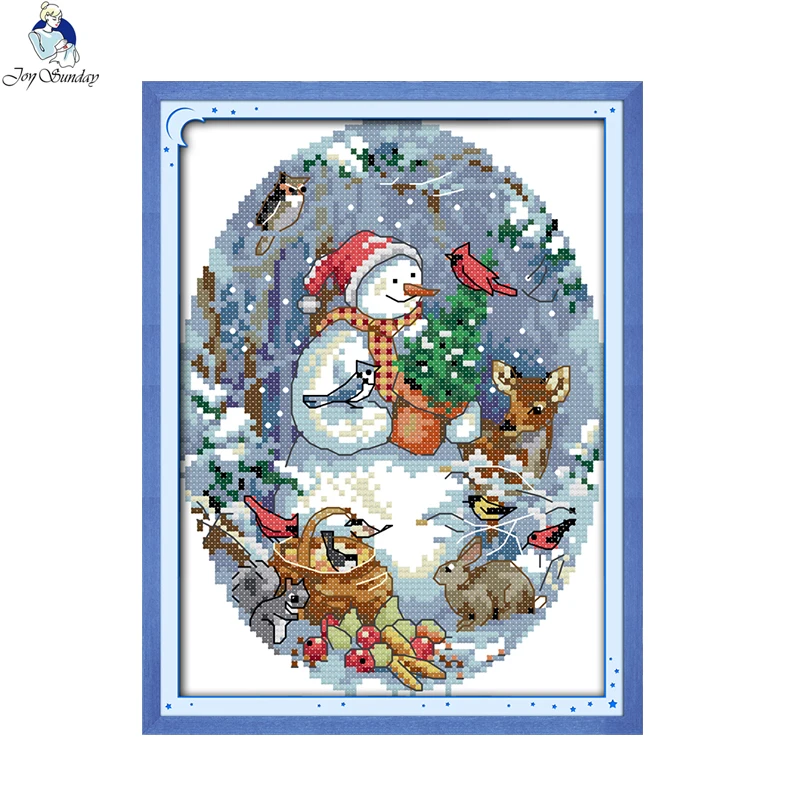 

Joy Sunday Handmade Needlework Counted Cross Stitch Set Embroidery Kit The Snowmans Friends Pattern Cross-Stitching Home Decor