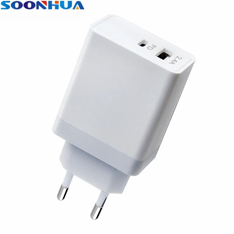 

SOONHUA QC3.0 Ultra Fast Smart Charging Adapter USB-C PD 30W Smart Travel Wall Charger With EU US Plug For iPhone iPad Samsung