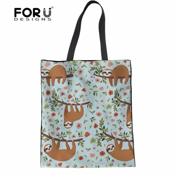 

FORUDESIGNS Linen Women Totes Handbags Cute Floral Sloth Women's 3D Printed Crossbody Bags Fashion Girls Recycle Shopping Bags