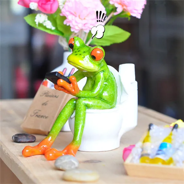Funny Frog Family Office Styles Resin Toys Figures - 2