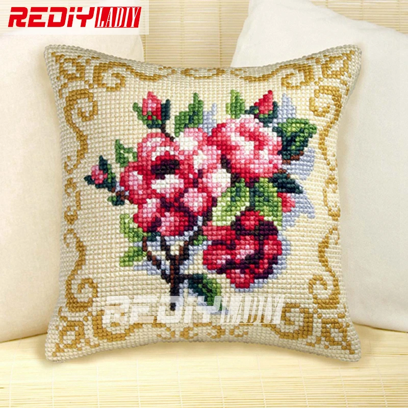 LADIY Cross Stitch Cushion Cover Acrylic Yarn for Embroidery Cushions