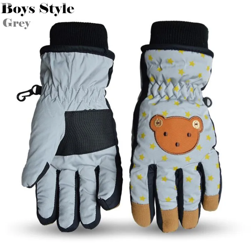 Children Ski Gloves,Winter Plus Velvet Warm Kids Boys&Girls Cartoon Bear Cute Princess Waterproof Windproof Gloves,for 5-12 age