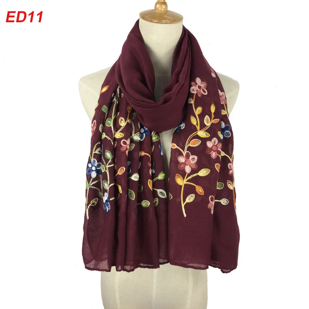 Очень красивый женский шарф с цветочной вышивкой оптом более 12 цветов
