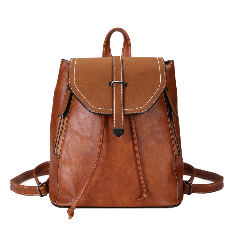 

New Women Female PU Leather Preppy Backpacks For Teenage Mochila Back Bag Girls Lady School Bags Black Casual Backpack