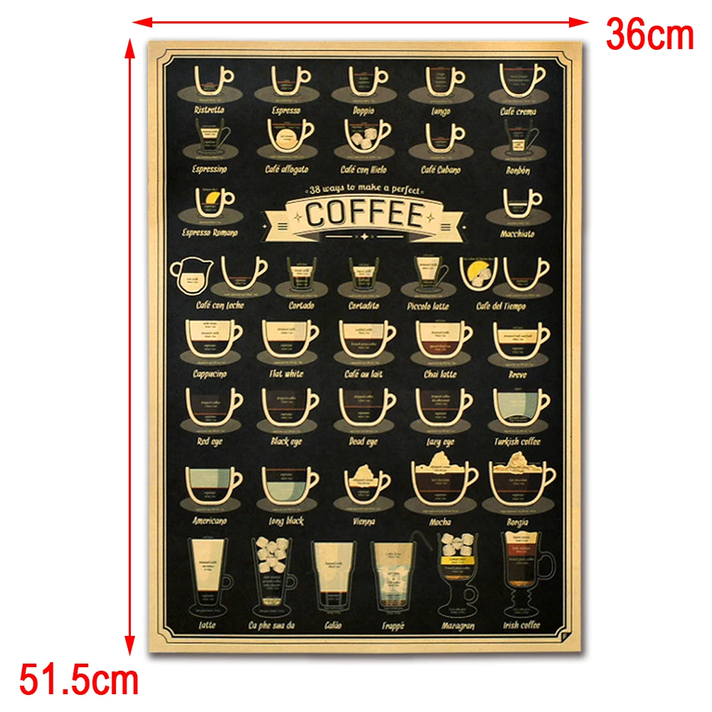 NEW HOT SALES 51.5X36cm Bars Cafe Kitchen Coffee Making Manuals Retro Adornment Vintage Wall Sticker