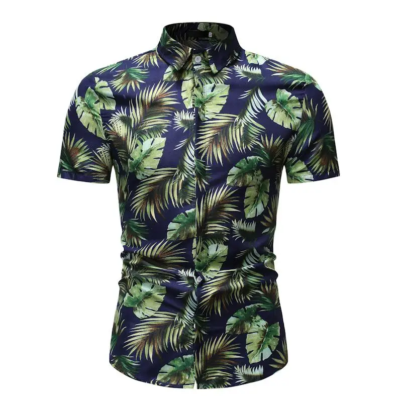 

Hawaiian Style Summer Blouse Men Short sleeve Men's Casual Floral Shirt Social Floral Flower Men's Shirt dress New