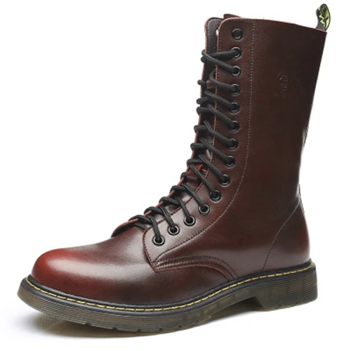 Военные ботинки; сезон осень-зима; мужские ботинки из натуральной кожи; Винтажные ботинки в байкерском стиле; износостойкая Мужская обувь; большие размеры; 033 - Цвет: 02 Red