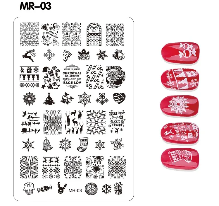 MR Christmas Шаблон Лазерная Фольга для маникюра штамповки шаблон пластины полировка DIY фестиваль изображение печати формы Маникюр Инструменты для штамповки ногтей