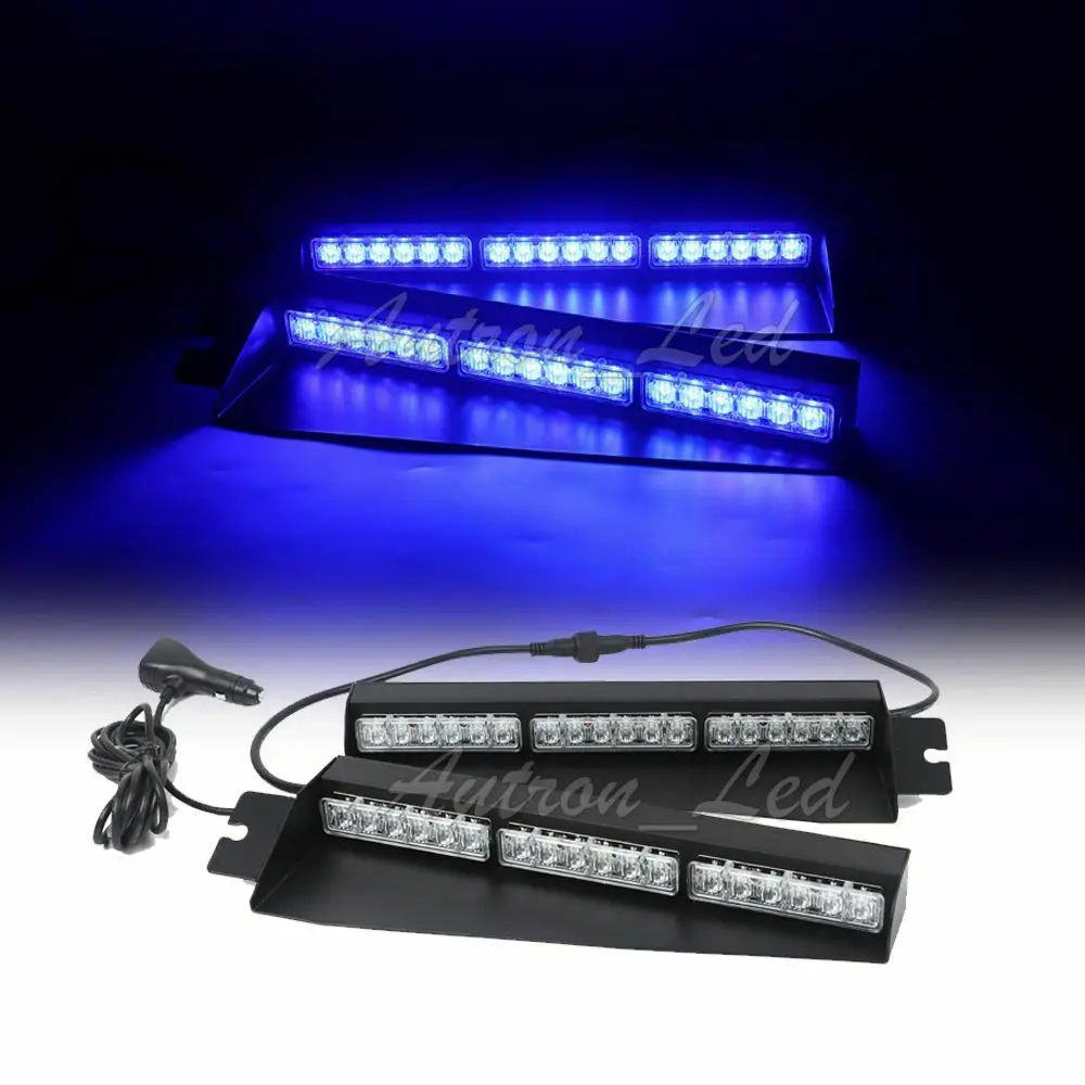 

29" 36W Blue LED Mini Visor Dash Deck Split Signal Response Car Strobe Light Bar
