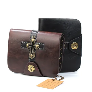 

Men Wallet Punk Cross Skull Purses Vintage Leather Mens Walles Gothic Short Card Holders Carteira Purse