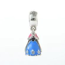 Disny Anna vestido de plata cuelgan con azul, rosa y negro esmalte Cupieron la Pulsera Europea de Plata Del Grano DIY Joyas Al Por Mayor