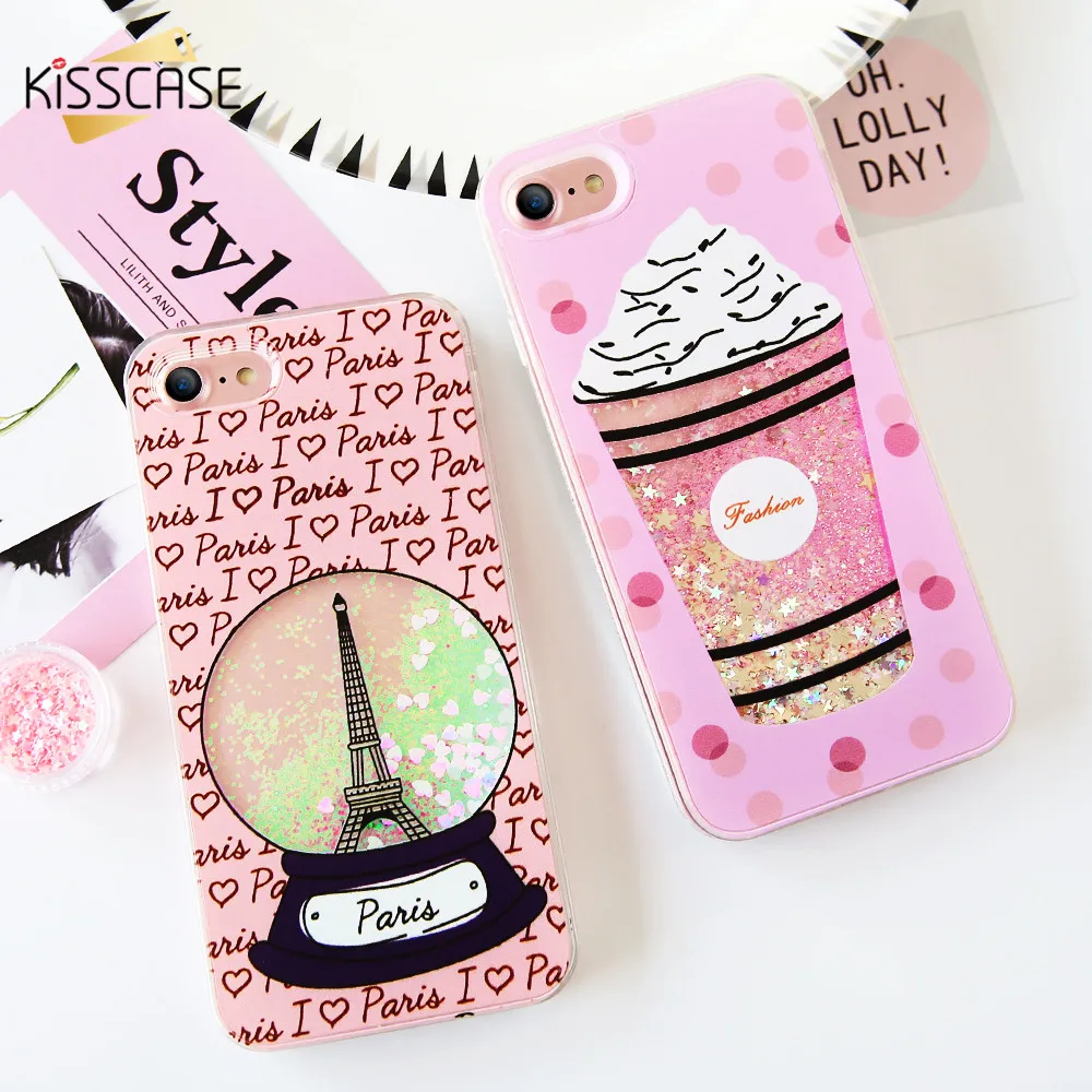 

KISSCASE Paris Style Phone Case For iPhone X 6 6S Case Quicksand Silicon Case For iPhone Plus 7 8 6 6S Plus Back Cover Funda